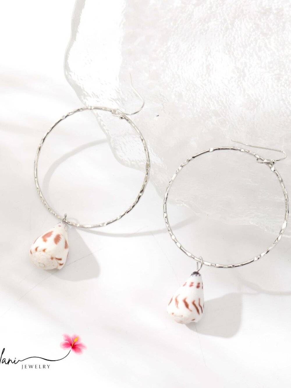 Silver Hebrew Cone Shell Dangle Hoop earrings